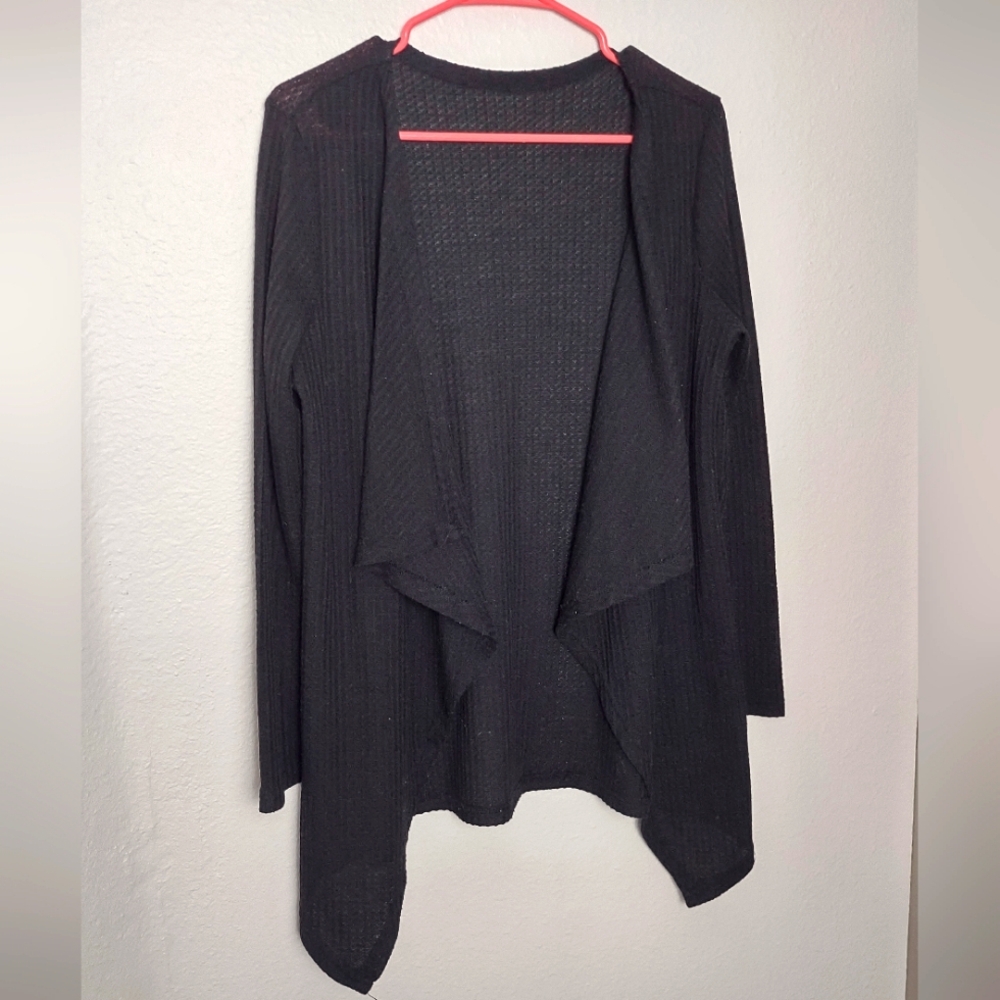 SHEIN Black Waterfall Open Front Women Cardigan Sweater Size Large